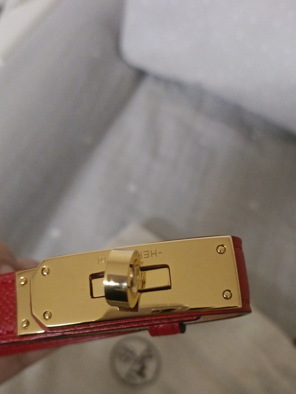 Hermes Red Leather Key/Card Holder with Gold Hardware